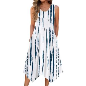 image:imageZeagoo Womens Casual Dress for Summer Tank Dress Loose Flowy Beach Dress with Pockets Hankerchief Flare Midi Sundress 2026White