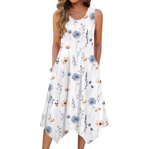 image:imageZeagoo Womens Casual Dress for Summer Tank Dress Loose Flowy Beach Dress with Pockets Hankerchief Flare Midi Sundress 2026White Floral