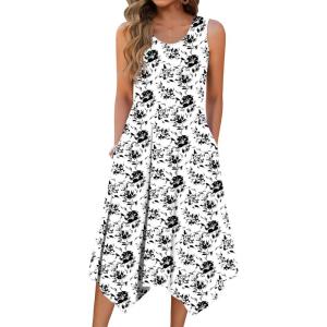 image:imageZeagoo Womens Casual Dress for Summer Tank Dress Loose Flowy Beach Dress with Pockets Hankerchief Flare Midi Sundress 2026White Sf196