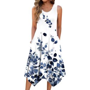 image:imageZeagoo Womens Casual Dress for Summer Tank Dress Loose Flowy Beach Dress with Pockets Hankerchief Flare Midi Sundress 2026White Wf118