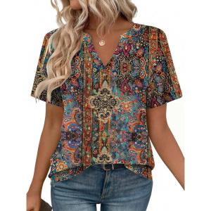 image:imageZeagoo Womens Tops Short Sleeve V Neck Tee Shirts Cute Dressy Casual Clothing Business Work BlouseBohemian Mz721