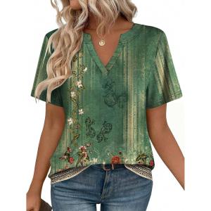 image:imageZeagoo Womens Tops Short Sleeve V Neck Tee Shirts Cute Dressy Casual Clothing Business Work BlouseBoho Green Mz839
