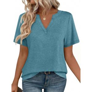 image:imageZeagoo Womens Tops Short Sleeve V Neck Tee Shirts Cute Dressy Casual Clothing Business Work BlouseBturquoise