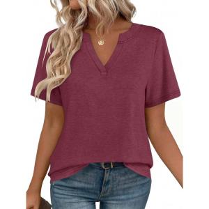 image:imageZeagoo Womens Tops Short Sleeve V Neck Tee Shirts Cute Dressy Casual Clothing Business Work BlouseBwine Red