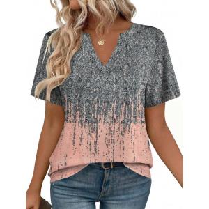 image:imageZeagoo Womens Tops Short Sleeve V Neck Tee Shirts Cute Dressy Casual Clothing Business Work BlouseGray Print