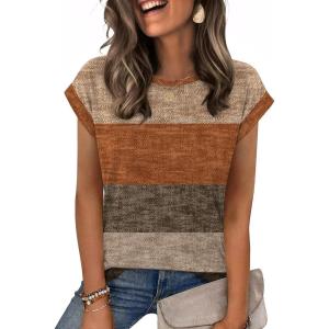 image:imageZeagoo Womens Tops Summer Casual Cap Sleeve Tshirts Shirts Business Dressy Spring Fashion Outfits Trendy ClothesFall Weave Stripe