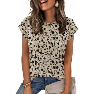 image:imageZeagoo Womens Tops Summer Casual Cap Sleeve Tshirts Shirts Business Dressy Spring Fashion Outfits Trendy ClothesKhaki Floral