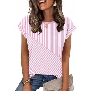 image:imageZeagoo Womens Tops Summer Casual Cap Sleeve Tshirts Shirts Business Dressy Spring Fashion Outfits Trendy ClothesPink Stripes