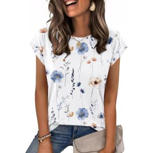 image:imageZeagoo Womens Tops Summer Casual Cap Sleeve Tshirts Shirts Business Dressy Spring Fashion Outfits Trendy ClothesWhite Floral