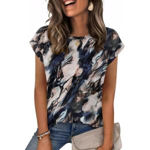 image:imageZeagoo Womens Tops Summer Casual Cap Sleeve Tshirts Shirts Business Dressy Spring Fashion Outfits Trendy ClothesNavy Printed