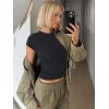 image:imageZeagoo Women Crewneck Slim Fitted Short Sleeve T Shirts Cute Stretchy Bodycon Basic Tee TopsAblack