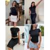 image:imageZeagoo Women Crewneck Slim Fitted Short Sleeve T Shirts Cute Stretchy Bodycon Basic Tee TopsAblack