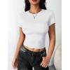 image:imageZeagoo Women Crewneck Slim Fitted Short Sleeve T Shirts Cute Stretchy Bodycon Basic Tee TopsAwhite