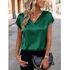 image:imageZeagoo Women Silk Satin Tops Cap Short Sleeve Blouse V Neck Shirts Business Casual Outfits S2XLGreen