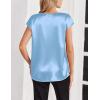 image:imageZeagoo Women Silk Satin Tops Cap Short Sleeve Blouse V Neck Shirts Business Casual Outfits S2XLLight Blue