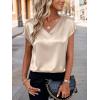 image:imageZeagoo Women Silk Satin Tops Cap Short Sleeve Blouse V Neck Shirts Business Casual Outfits S2XLLight Grey