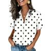 image:imageZeagoo Button Down Shirts for Women Short Sleeve Collared Tops Dressy Casual V Neck BlousesJh592 Polka Dots