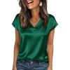 image:imageZeagoo Women Silk Satin Tops Cap Short Sleeve Blouse V Neck Shirts Business Casual Outfits S2XLGreen