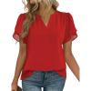 image:imageZeagoo Womens Dressy Casual Shirts Short Sleeve V Neck Work Blouse Business Casual Summer Chiffon TopsRed