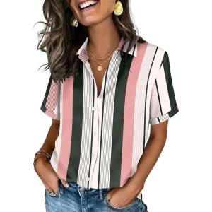 image:imageZeagoo Button Down Shirts for Women Short Sleeve Collared Tops Dressy Casual V Neck BlousesTz264