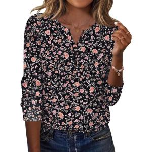 image:imageZeagoo Long Sleeve Shirts for Women Casual V Neck Fall Tops Dressy Summer Work Blouses ClothesFloral Black2