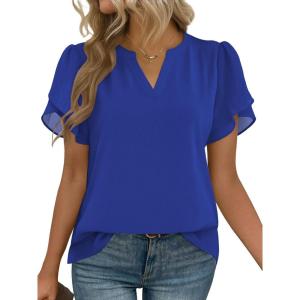 image:imageZeagoo Womens Dressy Casual Shirts Short Sleeve V Neck Work Blouse Business Casual Summer Chiffon TopsRoyal Blue