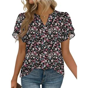 image:imageZeagoo Womens Dressy Casual Shirts Short Sleeve V Neck Work Blouse Business Casual Summer Chiffon TopsSummer Flower