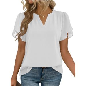 image:imageZeagoo Womens Dressy Casual Shirts Short Sleeve V Neck Work Blouse Business Casual Summer Chiffon TopsWhite