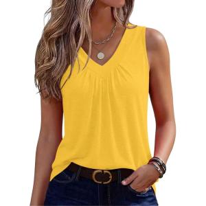 image:imageZeagoo Womens Tank Tops Summer Sleeveless Loose Fit Tops V Neck Pleated Shirts Basic Tees Dressy Casual Trendy ClothesYellow