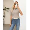 image:imageZeagoo Cable Short Sleeve Sweaters for Women Summer Spring Cute Tops 2026 Trendy Business Causal Outfits Work Blouses ClothesApricot Green Stripe