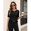 image:imageZeagoo Cable Short Sleeve Sweaters for Women Summer Spring Cute Tops 2026 Trendy Business Causal Outfits Work Blouses ClothesBlack