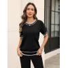 image:imageZeagoo Cable Short Sleeve Sweaters for Women Summer Spring Cute Tops 2026 Trendy Business Causal Outfits Work Blouses ClothesBlack White Stripe