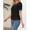 image:imageZeagoo Cable Short Sleeve Sweaters for Women Summer Spring Cute Tops 2026 Trendy Business Causal Outfits Work Blouses ClothesBlack White Stripe