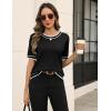 image:imageZeagoo Cable Short Sleeve Sweaters for Women Summer Spring Cute Tops 2026 Trendy Business Causal Outfits Work Blouses ClothesBlack White Stripe