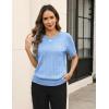 image:imageZeagoo Cable Short Sleeve Sweaters for Women Summer Spring Cute Tops 2026 Trendy Business Causal Outfits Work Blouses ClothesBlue