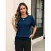image:imageZeagoo Cable Short Sleeve Sweaters for Women Summer Spring Cute Tops 2026 Trendy Business Causal Outfits Work Blouses ClothesDark Blue