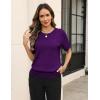 image:imageZeagoo Cable Short Sleeve Sweaters for Women Summer Spring Cute Tops 2026 Trendy Business Causal Outfits Work Blouses ClothesDark Purple