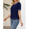 image:imageZeagoo Cable Short Sleeve Sweaters for Women Summer Spring Cute Tops 2026 Trendy Business Causal Outfits Work Blouses ClothesNavy Blue White Stripe