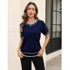 image:imageZeagoo Cable Short Sleeve Sweaters for Women Summer Spring Cute Tops 2026 Trendy Business Causal Outfits Work Blouses ClothesNavy Blue White Stripe