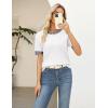 image:imageZeagoo Cable Short Sleeve Sweaters for Women Summer Spring Cute Tops 2026 Trendy Business Causal Outfits Work Blouses ClothesWhite Color Block