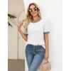 image:imageZeagoo Cable Short Sleeve Sweaters for Women Summer Spring Cute Tops 2026 Trendy Business Causal Outfits Work Blouses ClothesWhite Color Block