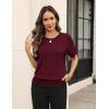 image:imageZeagoo Cable Short Sleeve Sweaters for Women Summer Spring Cute Tops 2026 Trendy Business Causal Outfits Work Blouses ClothesWine Red