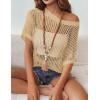 image:imageZeagoo Short Sleeve Crochet Sweater Lightweight Summer Tops Loose Hollow Out Crewneck PulloverAlight Khaki