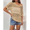 image:imageZeagoo Short Sleeve Crochet Sweater Lightweight Summer Tops Loose Hollow Out Crewneck PulloverAlight Khaki