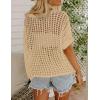image:imageZeagoo Short Sleeve Crochet Sweater Lightweight Summer Tops Loose Hollow Out Crewneck PulloverAlight Khaki