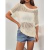 image:imageZeagoo Short Sleeve Crochet Sweater Lightweight Summer Tops Loose Hollow Out Crewneck PulloverBeige