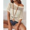 image:imageZeagoo Short Sleeve Crochet Sweater Lightweight Summer Tops Loose Hollow Out Crewneck PulloverBeige