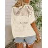 image:imageZeagoo Short Sleeve Crochet Sweater Lightweight Summer Tops Loose Hollow Out Crewneck PulloverBeige