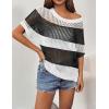 image:imageZeagoo Short Sleeve Crochet Sweater Lightweight Summer Tops Loose Hollow Out Crewneck PulloverBlack White Stripes