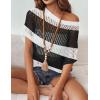 image:imageZeagoo Short Sleeve Crochet Sweater Lightweight Summer Tops Loose Hollow Out Crewneck PulloverBlack White Stripes